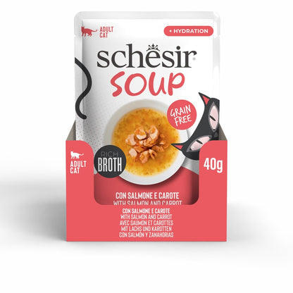 Schesir Soup Salmon with Carrot | Grain Free | Rich Broth | Adult Cat | 12 x 40g