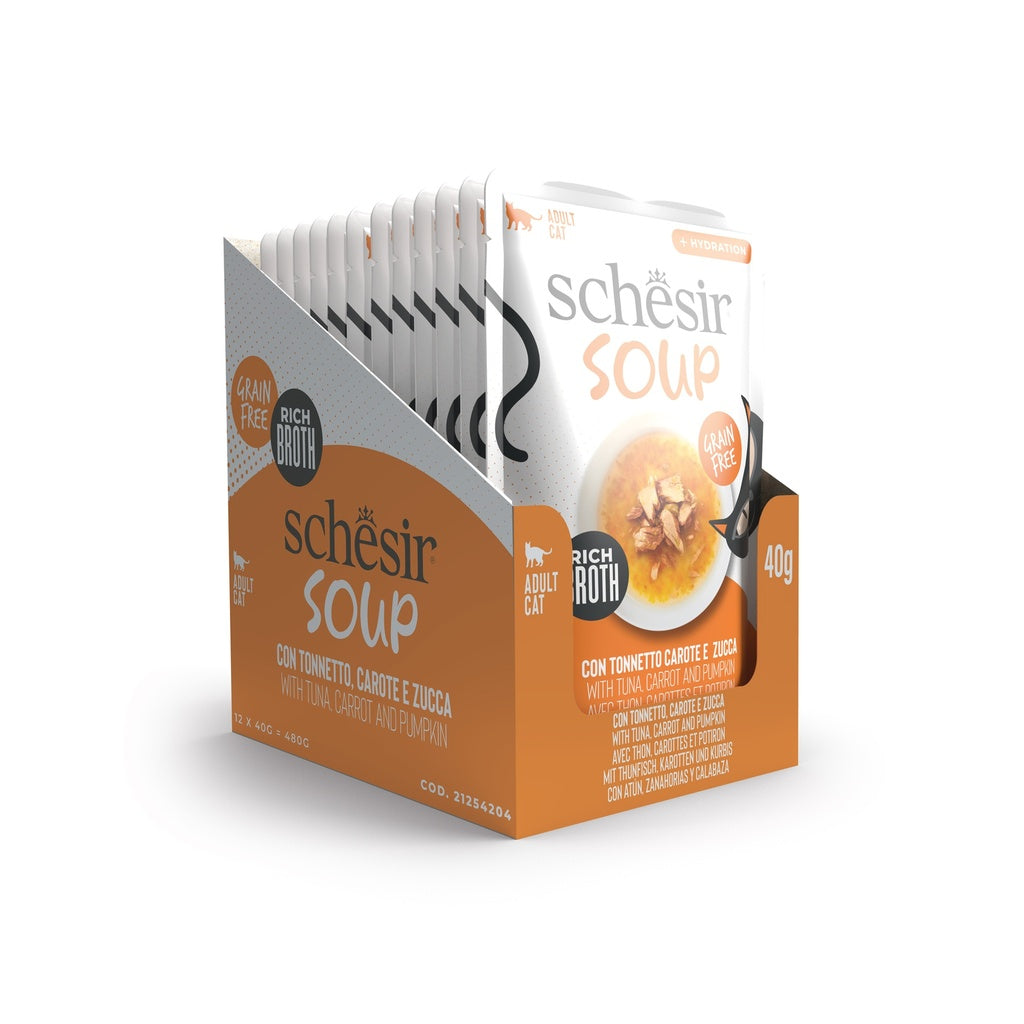 Schesir Cat Wet Food Tuna with Pumpkin in Soup | Adult Cat | Complementary | Natural Ingredients | 12x40g