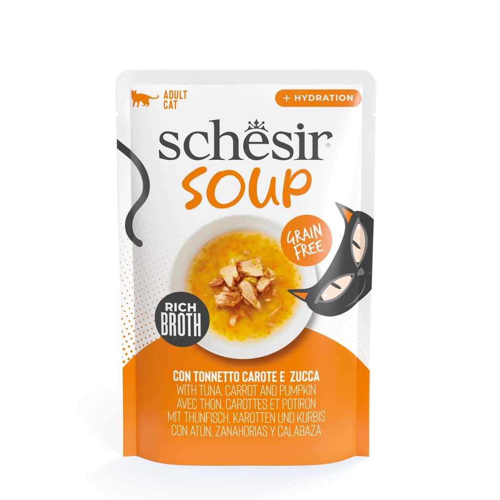 Schesir Cat Wet Food Tuna with Pumpkin in Soup | Adult Cat | Complementary | Natural Ingredients | 12x40g