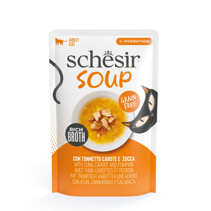 Schesir Cat Wet Food Tuna with Pumpkin in Soup | Adult Cat | Complementary | Natural Ingredients | 12x40g