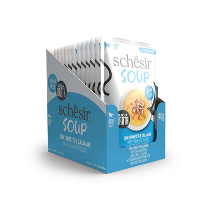Schesir Soup Tuna with Squid | Grain Free | Rich Broth | Adult Cat | 12x40g
