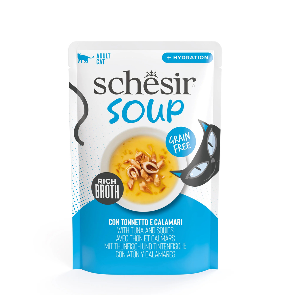 Schesir Soup Tuna with Squid | Grain Free | Rich Broth | Adult Cat | 12x40g