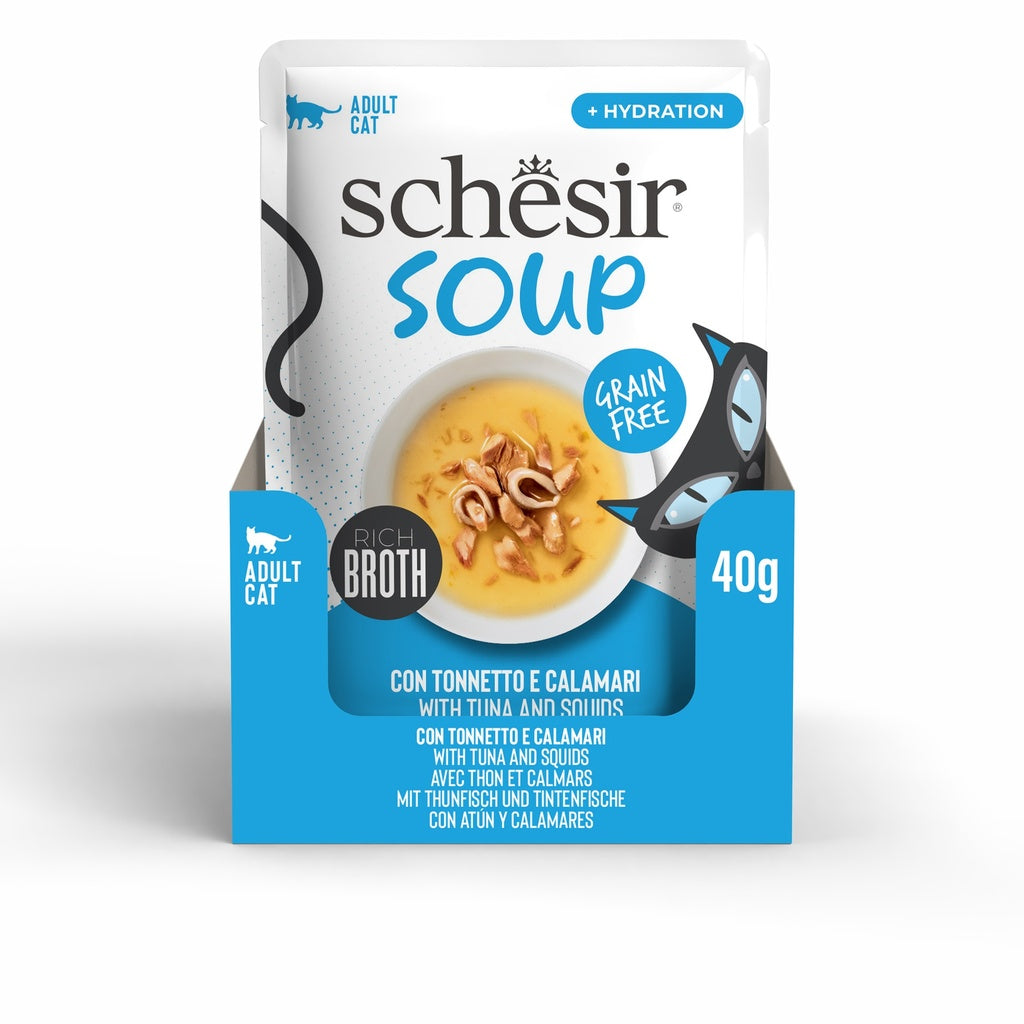Schesir Soup Tuna with Squid | Grain Free | Rich Broth | Adult Cat | 12x40g