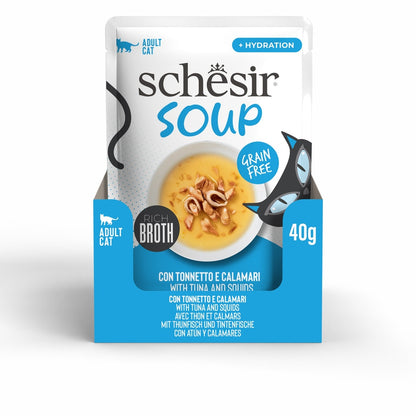 Schesir Soup Tuna with Squid | Grain Free | Rich Broth | Adult Cat | 12x40g