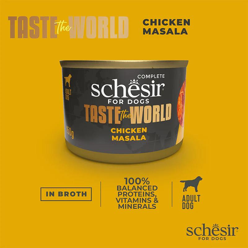 Schesir Taste The World Chicken Masala Dog Food | Indian-Inspired Recipe | Complete | Adult Dog | 8x150g