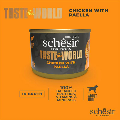 Schesir Taste The World Chicken with Paella Dog Food | Spanish Recipe | Complete | Adult Dog | 8x150g