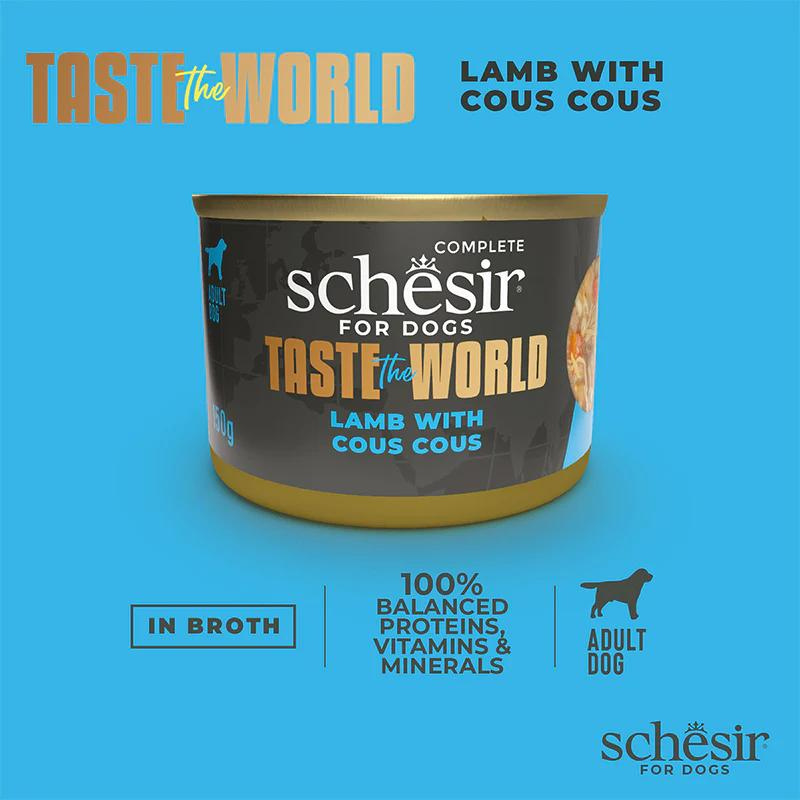 Schesir Taste The World Lamb with Cous Cous Dog Food | Mediterranean Recipe | Complete | Adult Dog | 8x150g