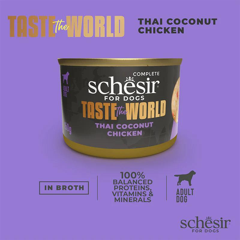 Schesir Taste The World Thai Coconut Chicken Dog Food | Thai Recipe | Complete | Adult Dog | 8x150g