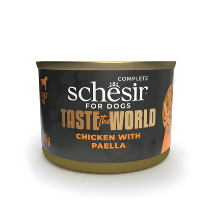 Schesir Taste The World Variety Pack | 3 Flavors | Complete Dog Food | Chicken Carbonara, Asian Stir Fry & Paella | 6x150g