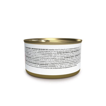 Schesir Complements Chicken with Shrimp in Broth | 100% Natural Fillets | Original Recipe | Complementary Cat Food | 12x70g