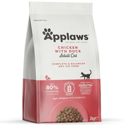 Applaws Complete & Balanced Dry Cat Food for Adults | Chicken with Duck Recipe | 80% Animal Protein, Grain-Free | with Prebiotic | 2kg