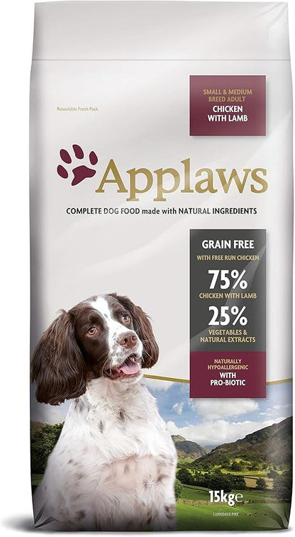 Applaws Complete Dog Food for Small & Medium Breeds | Chicken with Lamb Recipe | Grain-Free, High Meat (75%) | 15kg