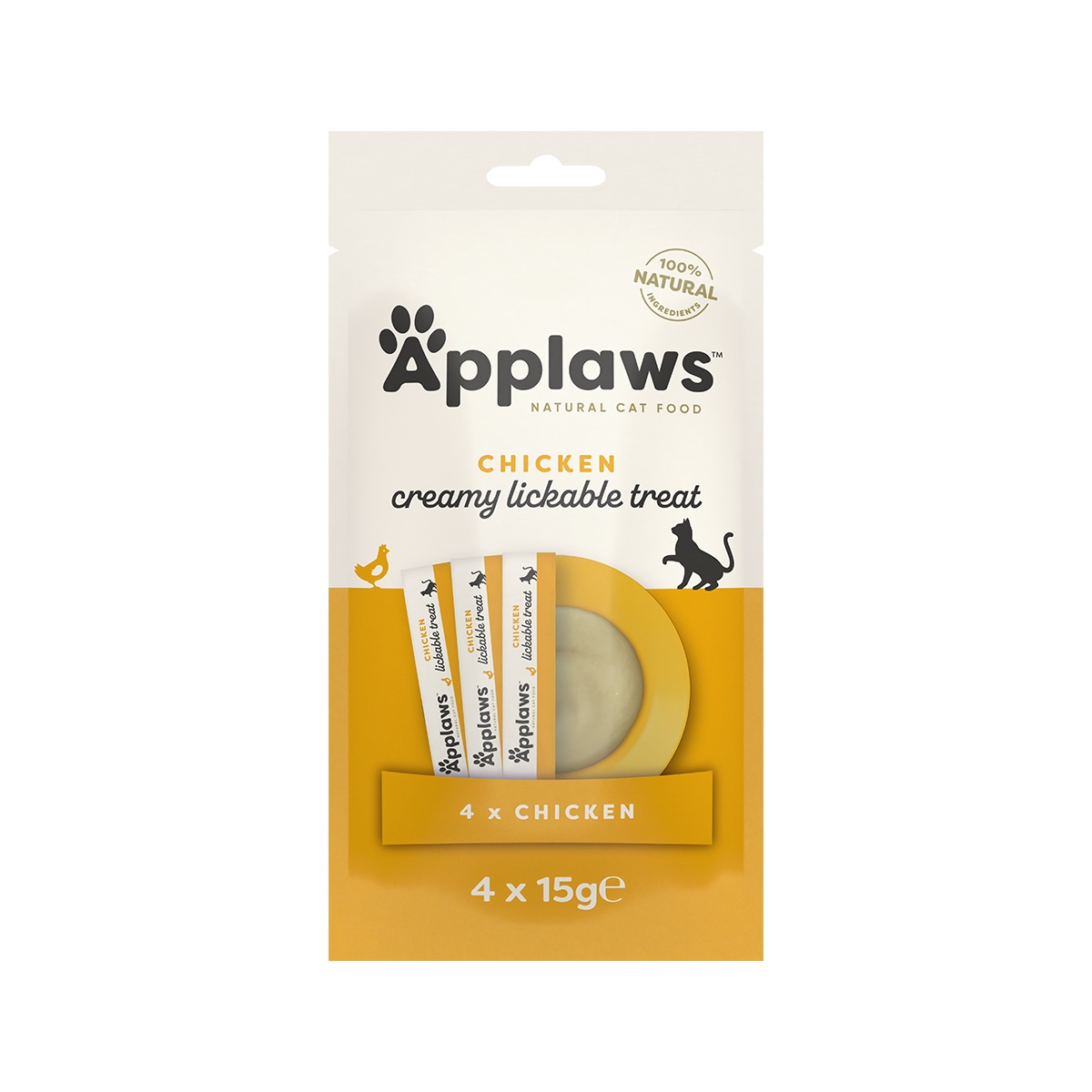 Applaws 100% Natural Chicken Creamy Lickable Cat Treats | 4 x 15g Pouch Pack