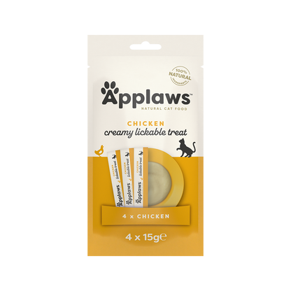 Applaws 100% Natural Chicken Creamy Lickable Cat Treats | 4 x 15g Pouch Pack