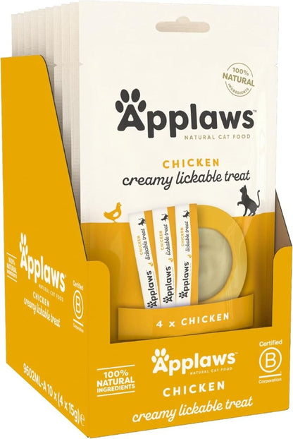 Applaws 100% Natural Chicken Creamy Lickable Cat Treats | 4 x 15g Pouch Pack