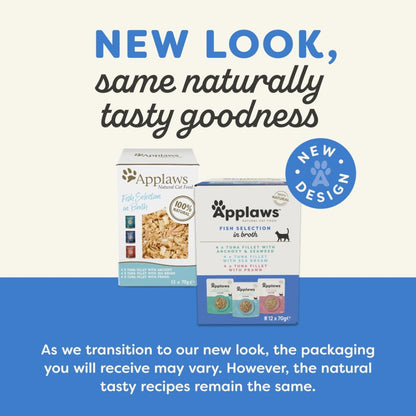 Applaws Fish Selection in Broth Natural Cat Food | Tuna with Anchovy, Sea Bream & Prawn | 12 x 70g Pouch Pack