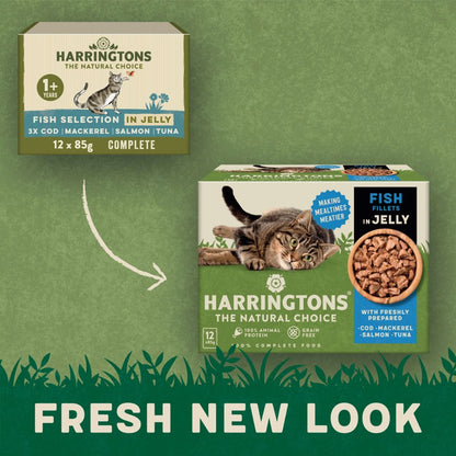 Harringtons Fish Selection in Jelly Wet Cat Food | 80% Freshly Prepared Fish | 100% Animal Protein | Grain Free | 12x85g