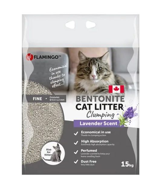 Flamingo Bentonite Lavender Scent Clumping Cat Litter 15kg | Calming Lavender Litter