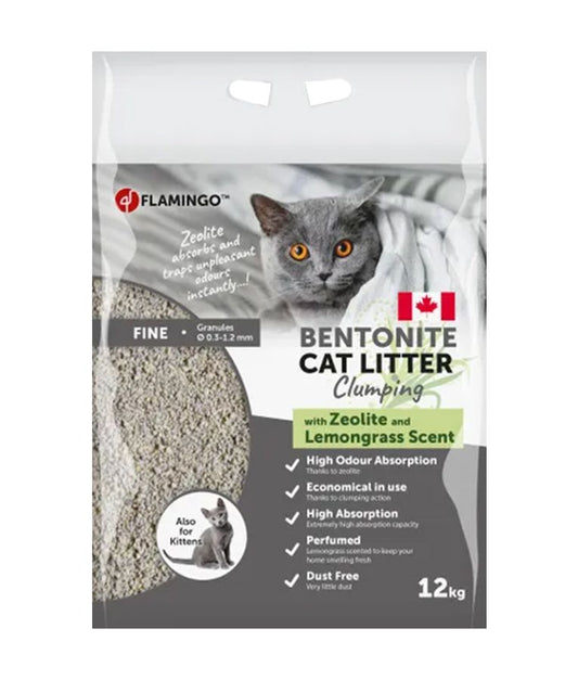 Flamingo Bentonite Zeolite & Lemongrass Scent Clumping Cat Litter 12kg | Dual-Action Odor Control