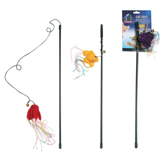 Flamingo Squid Fishing Rod Cat Toy | Interactive Wand Toy with Plush Squid