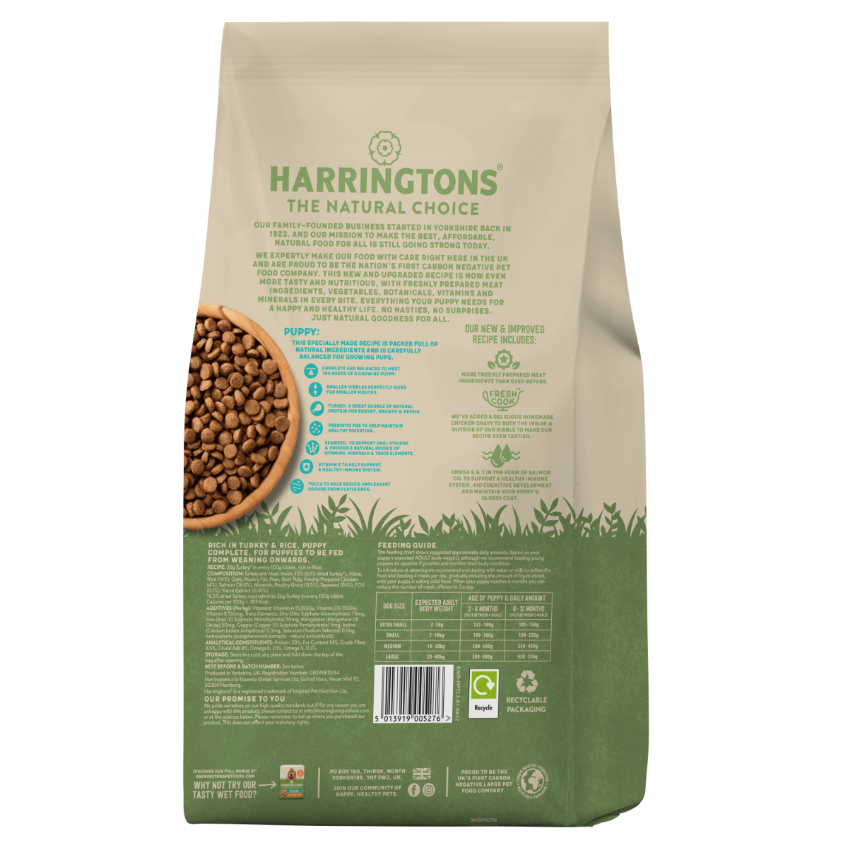 Harringtons Puppy Turkey & Rice Dry Dog Food | High Meat | Freshly Prepared Turkey | Smaller Kibble | Complete | 1.7kg-10kg