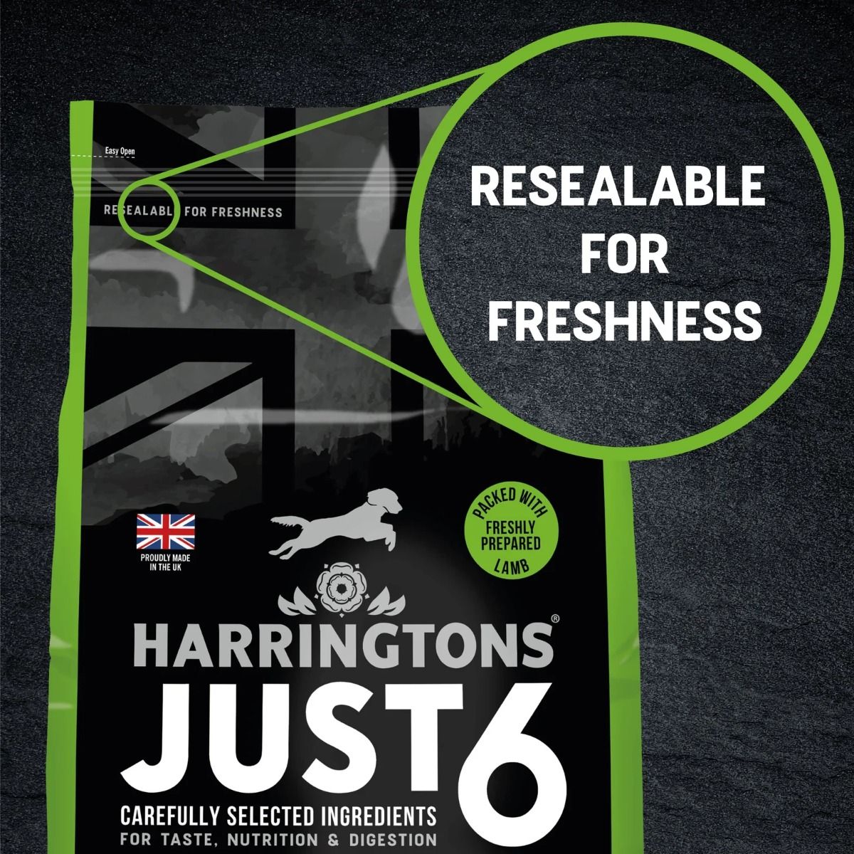 Harringtons Just 6 Lamb Grain Free Dry Dog Food | 50% Lamb & Salmon | 6 Ingredients | Fresh Baked Bites | Resealable | 2kg-12kg
