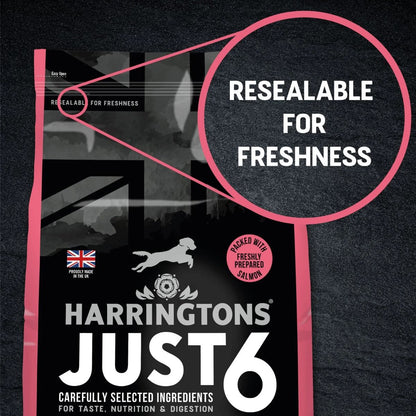 Harringtons Just 6 Salmon Grain Free Dry Dog Food | 50% Salmon | 6 Ingredients | Fresh Baked Bites | Resealable | 2kg-12kg
