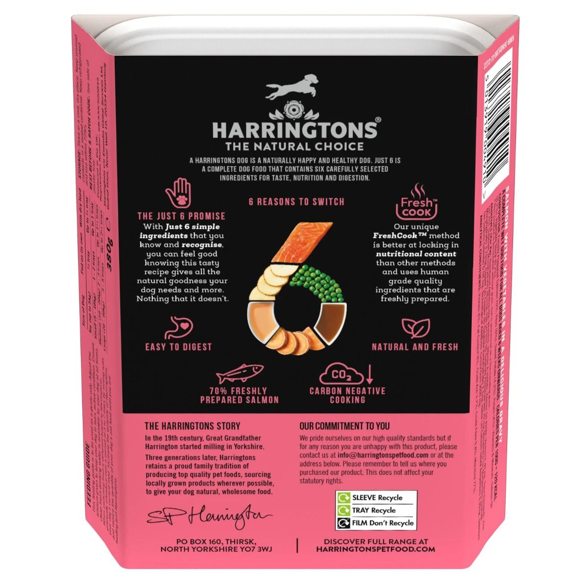 Harringtons Just 6 Salmon Grain Free Wet Dog Food | 70% Freshly Prepared Salmon | 6 Ingredients | Complete Adult | 380g