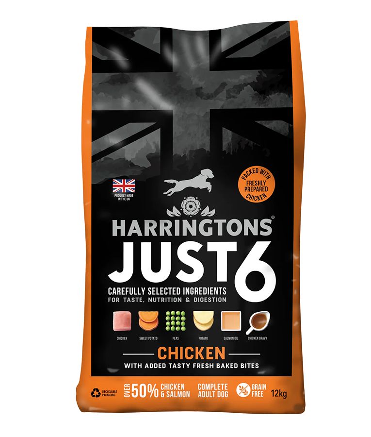 Harringtons Just 6 Chicken Grain Free Dry Dog Food | 50% Chicken & Salmon | 6 Ingredients | Fresh Baked Bites | Resealable | 2kg-12kg