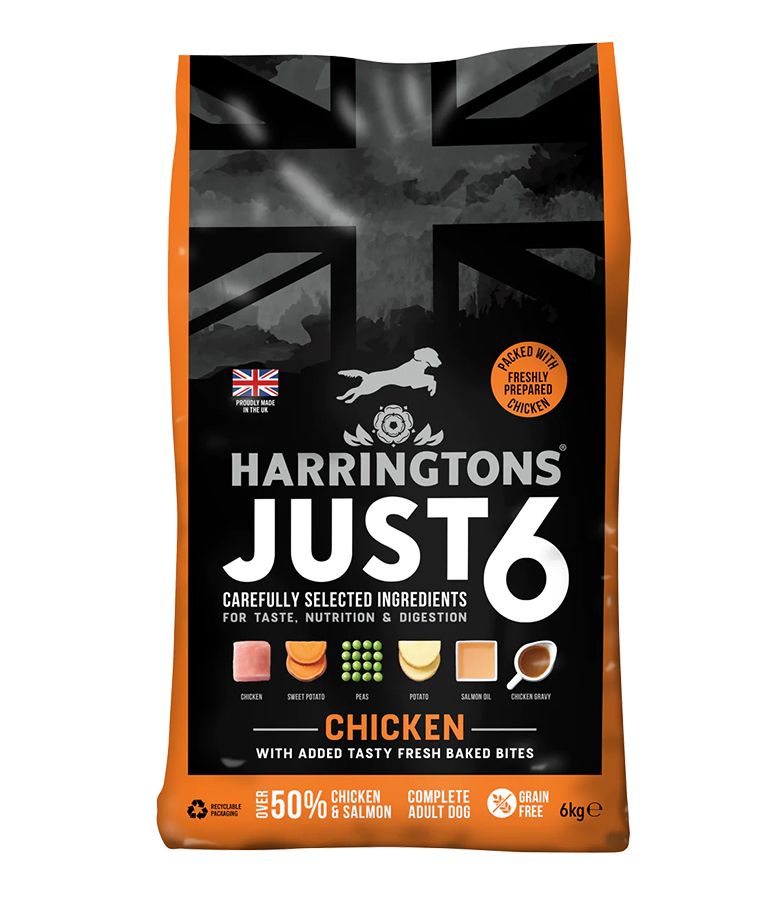 Harringtons Just 6 Chicken Grain Free Dry Dog Food | 50% Chicken & Salmon | 6 Ingredients | Fresh Baked Bites | Resealable | 2kg-12kg