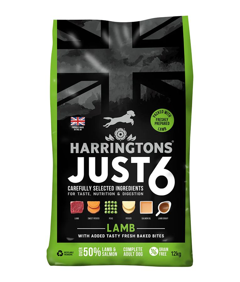 Harringtons Just 6 Lamb Grain Free Dry Dog Food | 50% Lamb & Salmon | 6 Ingredients | Fresh Baked Bites | Resealable | 2kg-12kg