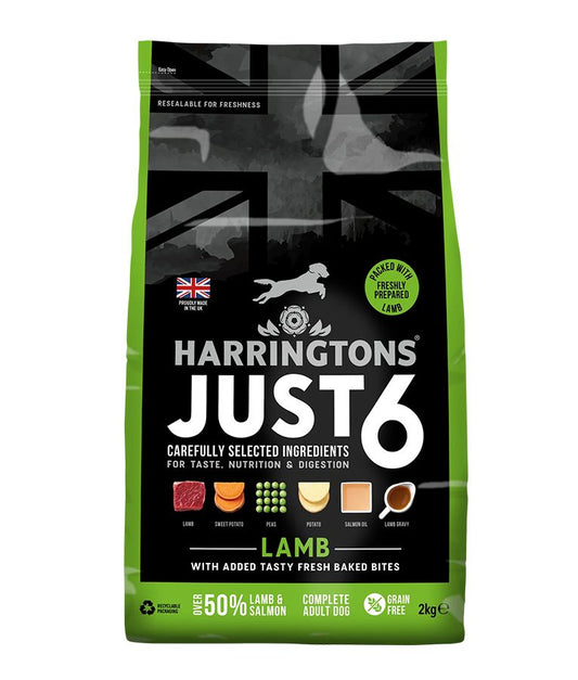 Harringtons Just 6 Lamb Grain Free Dry Dog Food | 50% Lamb & Salmon | 6 Ingredients | Fresh Baked Bites | Resealable | 2kg-12kg