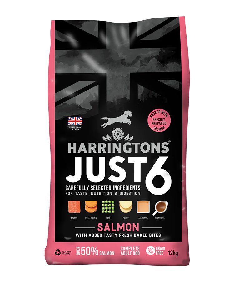 Harringtons Just 6 Salmon Grain Free Dry Dog Food | 50% Salmon | 6 Ingredients | Fresh Baked Bites | Resealable | 2kg-12kg