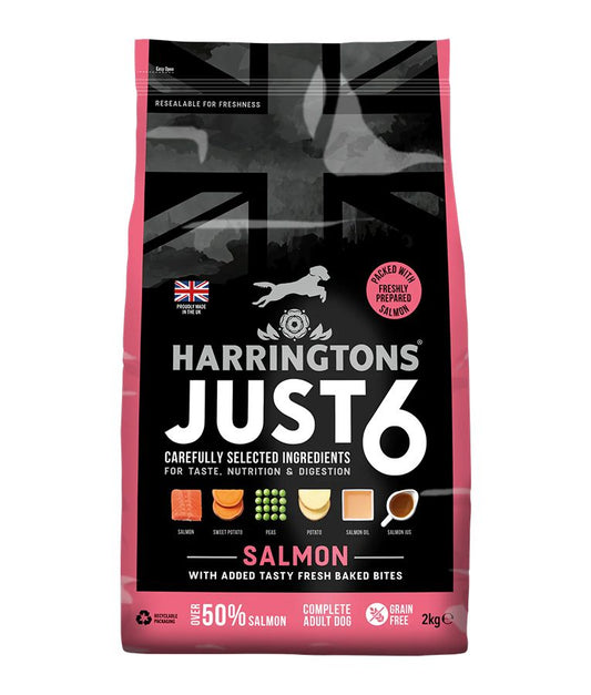 Harringtons Just 6 Salmon Grain Free Dry Dog Food | 50% Salmon | 6 Ingredients | Fresh Baked Bites | Resealable | 2kg-12kg