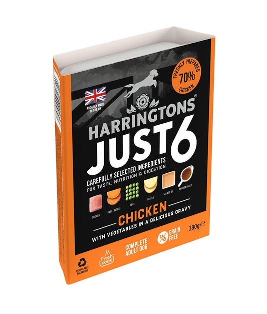 Harringtons Just 6 Chicken Grain Free Wet Dog Food | 70% Freshly Prepared Chicken | 6 Ingredients | Complete Adult | 380g
