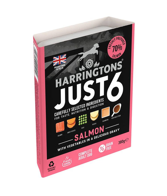 Harringtons Just 6 Salmon Grain Free Wet Dog Food | 70% Freshly Prepared Salmon | 6 Ingredients | Complete Adult | 380g