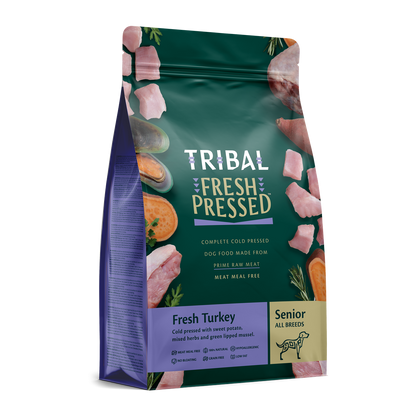 Tribal Fresh Pressed Senior Light Fresh Turkey All Breeds Dry Dog Food | Low-Fat Complete Nutrition for Senior & Weight Management Dogs