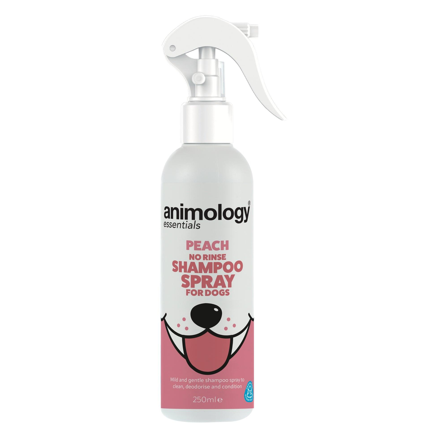 Animology Essentials Peach No Rinse Dog Shampoo Spray 250ml | Waterless Dog Shampoo | Quick Coat Cleansing & Freshening Spray