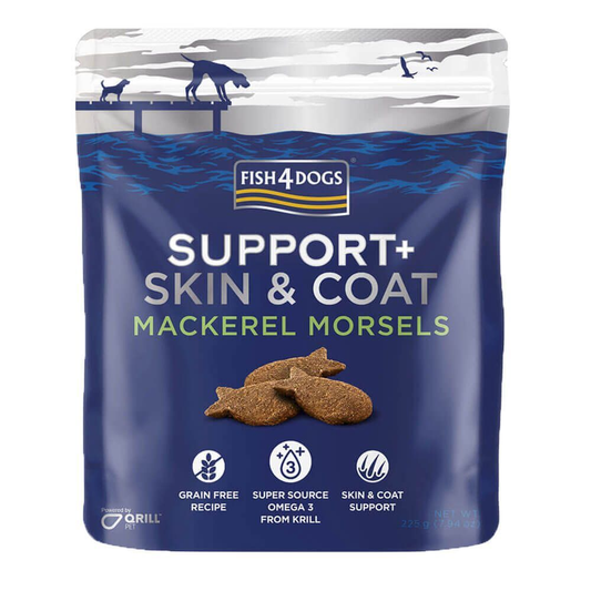 Fish4Dogs Support+ Skin & Coat Mackerel Morsels Dog Treats 225g | Omega-3 Rich Fish Treats for Healthy Skin & Coat