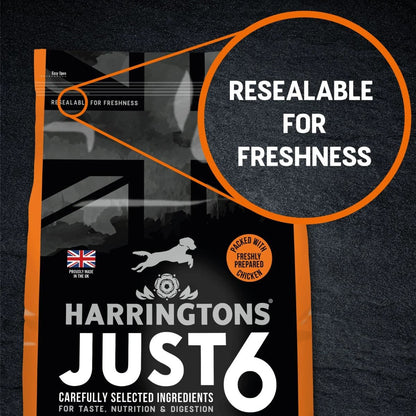 Harringtons Just 6 Chicken Grain Free Dry Dog Food | 50% Chicken & Salmon | 6 Ingredients | Fresh Baked Bites | Resealable | 2kg-12kg