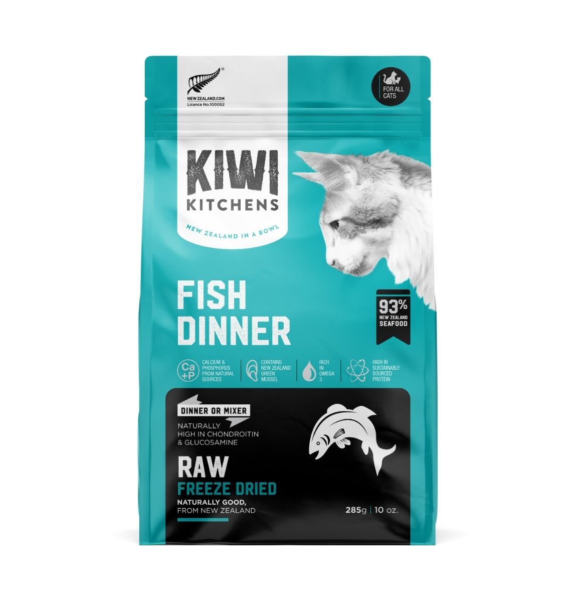 Kiwi Kitchens Raw Freeze Dried Fish Dinner Dry Cat Food 285g