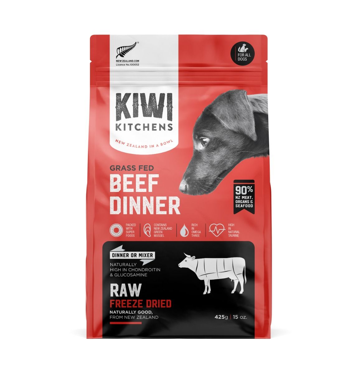 Kiwi Kitchens Raw Freeze Dried Grass Fed Beef Dinner Dry Dog Food 900g