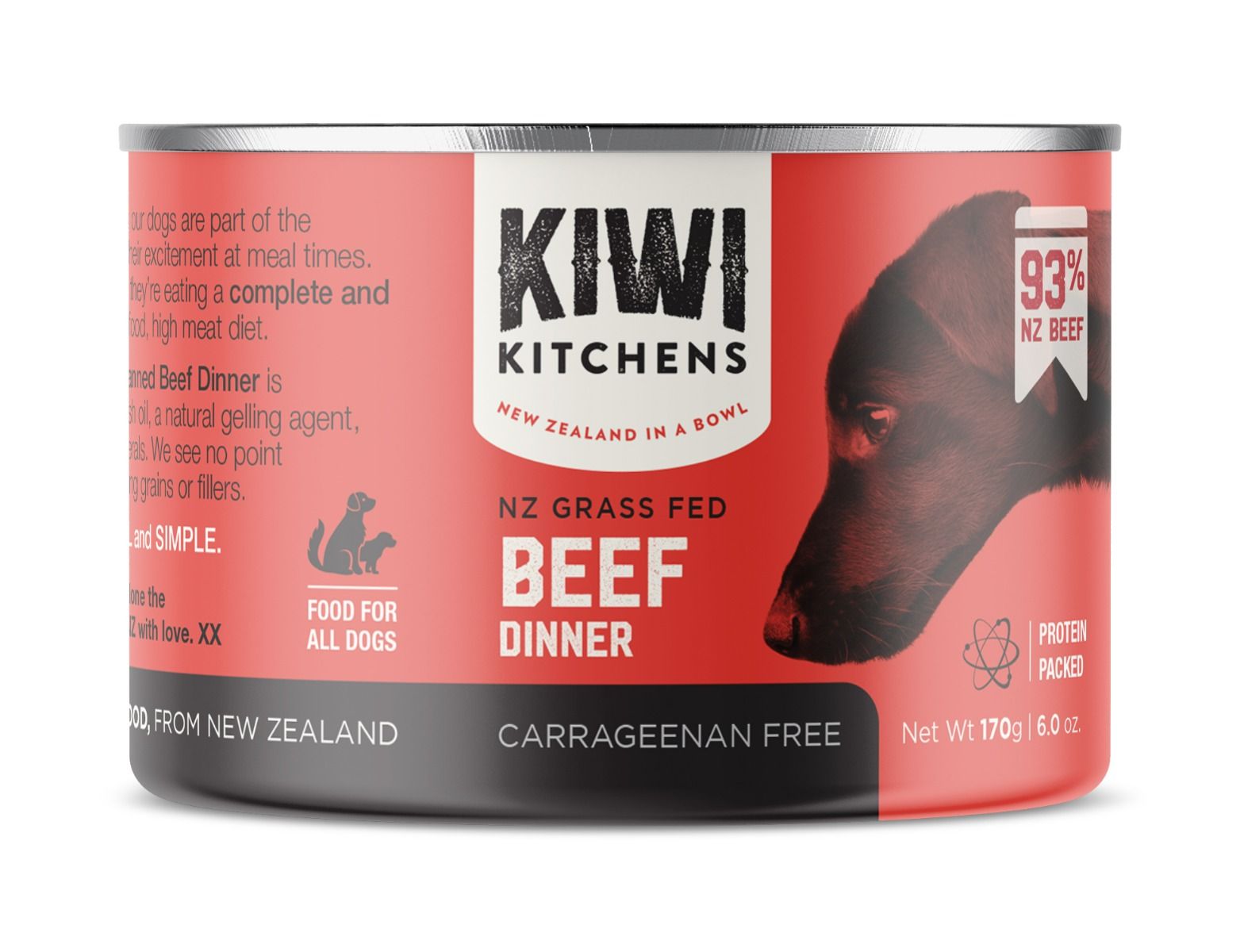 Kiwi Kitchens Grass Fed Beef Dinner Canned Wet Dog Food 170g