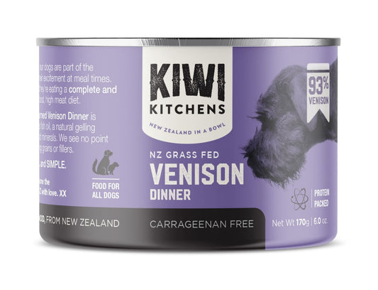 Kiwi Kitchens Grass Fed Venison Dinner Canned Wet Dog Food 375g