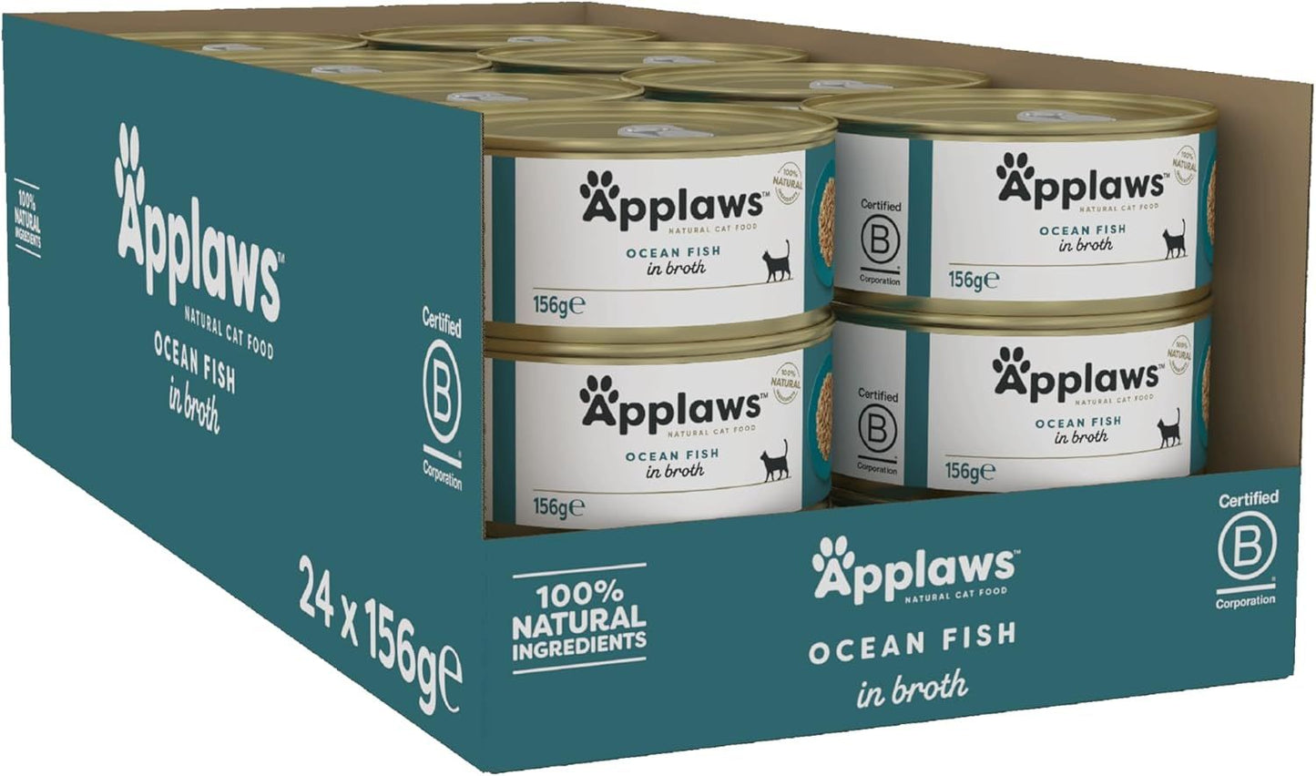 Applaws Natural Cat Food - Ocean Fish in Broth | 100% Natural | 24 x 156g Pouch Pack