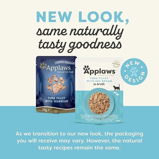 Applaws Natural Cat Food with Tuna Fillet & Sea Bream in Broth | 100% Natural, Only 4 Ingredients | No Additives | 70g