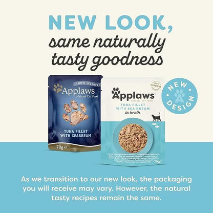 Applaws Natural Cat Food with Tuna Fillet & Sea Bream in Broth | 100% Natural, Only 4 Ingredients | No Additives | 70g
