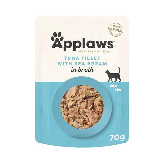 Applaws Natural Cat Food with Tuna Fillet & Sea Bream in Broth | 100% Natural, Only 4 Ingredients | No Additives | 70g