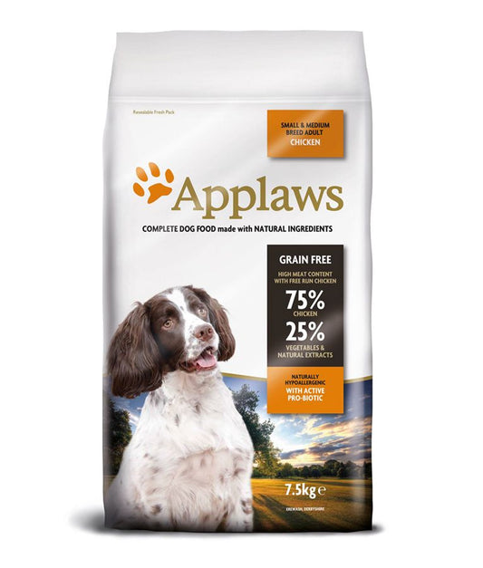 Applaws Complete Dog Food for Small & Medium Breed Adult Dogs | Chicken Recipe | Grain-Free, High Meat (75%) | 7.5kg