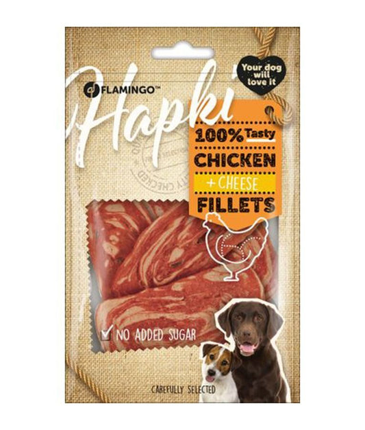 Flamingo Hapki Slices with Chicken & Cheese Dog Treats 85g | Soft & Tasty Training Rewards